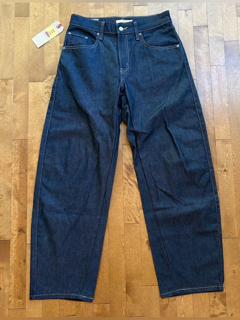 Levi's Baggy Dad Barrel Jeans Dark Wash Raw Indigo Denim – Size W27 L30 (Irreg)